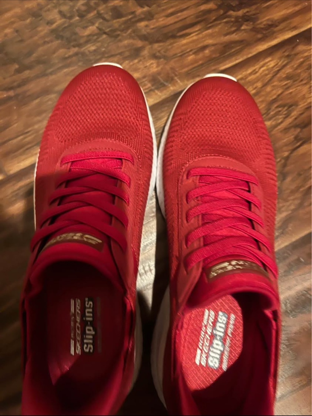 Skechers Red Knit Slip-On Sneakers